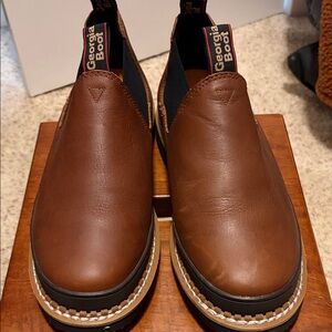 Georgia Boot Brown Leather Slip-On Work Loafers